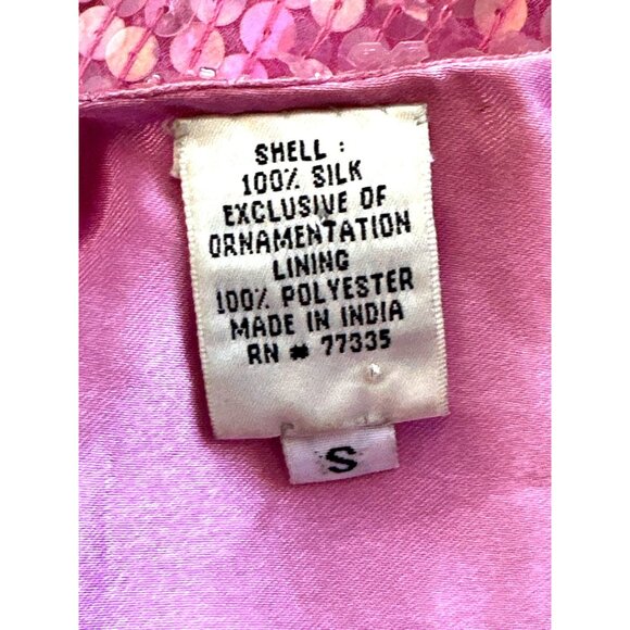 Scala Small Pink Silk Sequin Bias Cut Gown V Back Barbiecore Y2K Vintage Evening - Picture 8 of 11